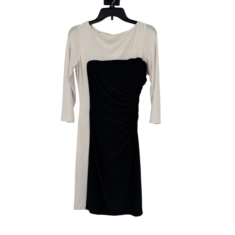 Lauren Ralph Lauren Colorblock Sheath Dress Black Cream Ruched Velvet Sz 6